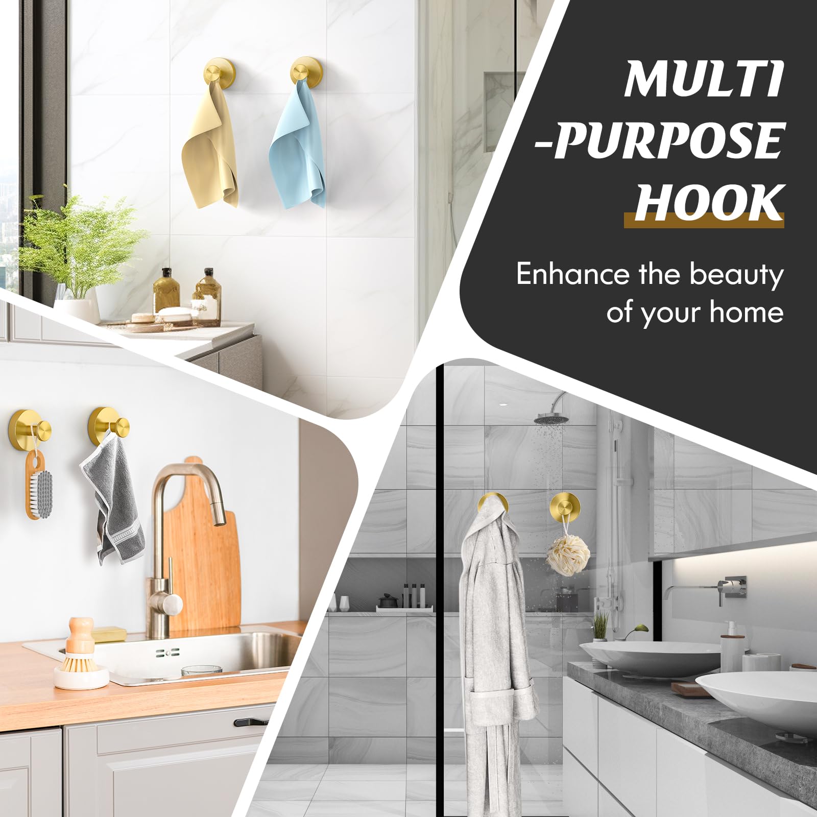 MOTAIPEAK Ganchos con ventosa para ducha, 6 ganchos de ducha para ducha interior, ganchos para toallas sin taladrar para pared de baño, cocina, vidrio, espejo, azulejos para colgar toallas, batas,