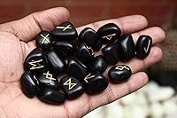Vista 7 de Crocon Piedras preciosas de turmalina negra Alfabeto Futhark Alfabeto Grabado Runa Piedra 25 Piezas Set para Feng Shui Chakra Equilibrio Reiki