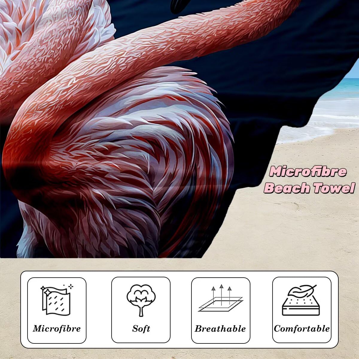 Toalla Playa 80x160 cm, Toalla Gimnasio Microfibra Secado Rapido, Juego de 2 Antiarena Toallas de Playa, Ligera Compacta Toallas Microfibra Grande para Viaje, Regalo Hombre Mujer (flamencos) -4985