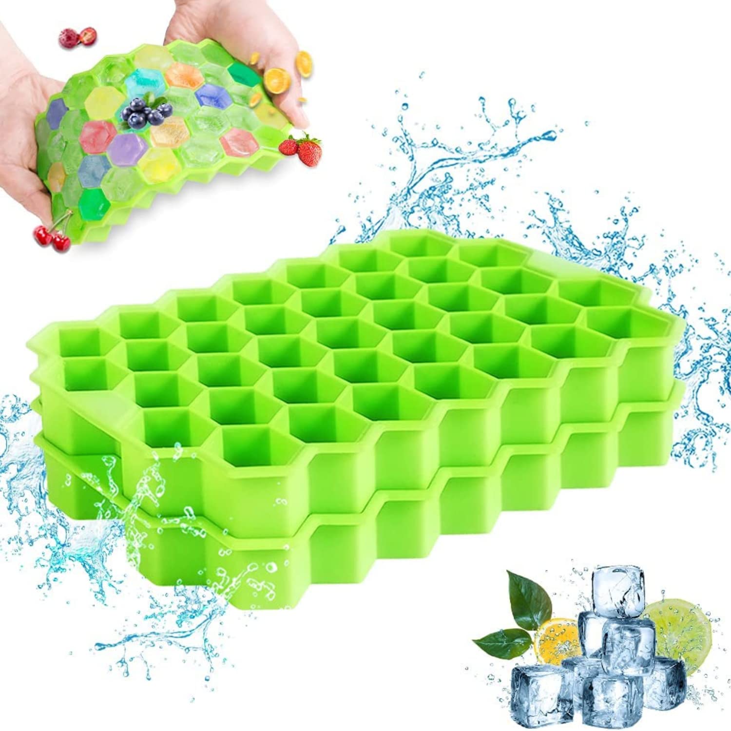 DEE SONS Ice Cube Trays for Freezer, Silicon Ice Moulds for Whiskey & Cocktails, ice Cube Box Keep Drinks Chilled, Flexible ice Cube Maker (Honeycomb - Pack of 2)