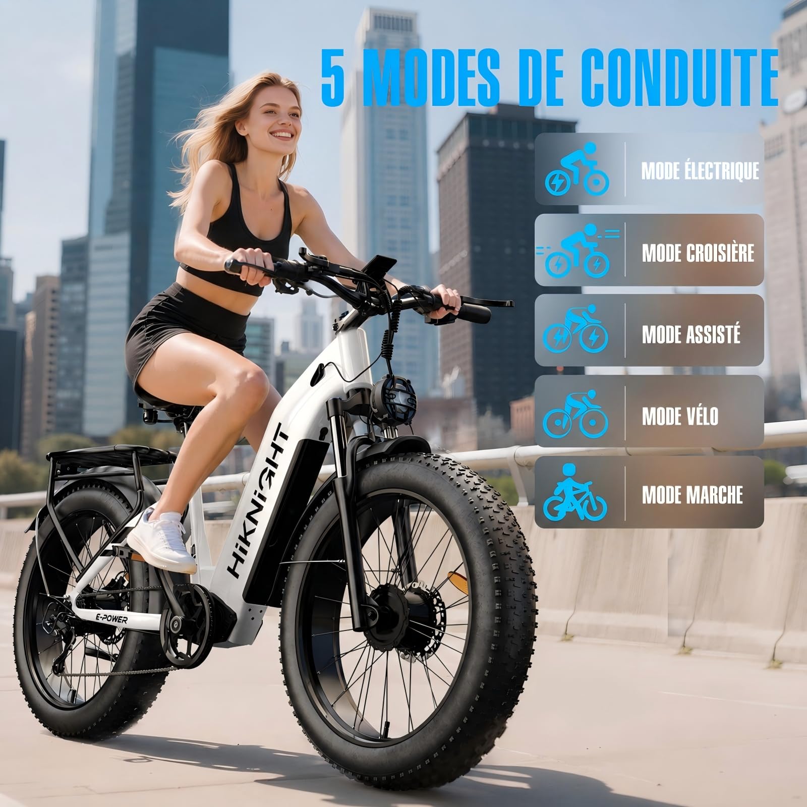 Fat Bike Électrique Adulte 26×4,0", VTT Électrique, Double Moteur, Batterie 52V 20Ah, Autonomie 120 km, Freins Hydrauliques