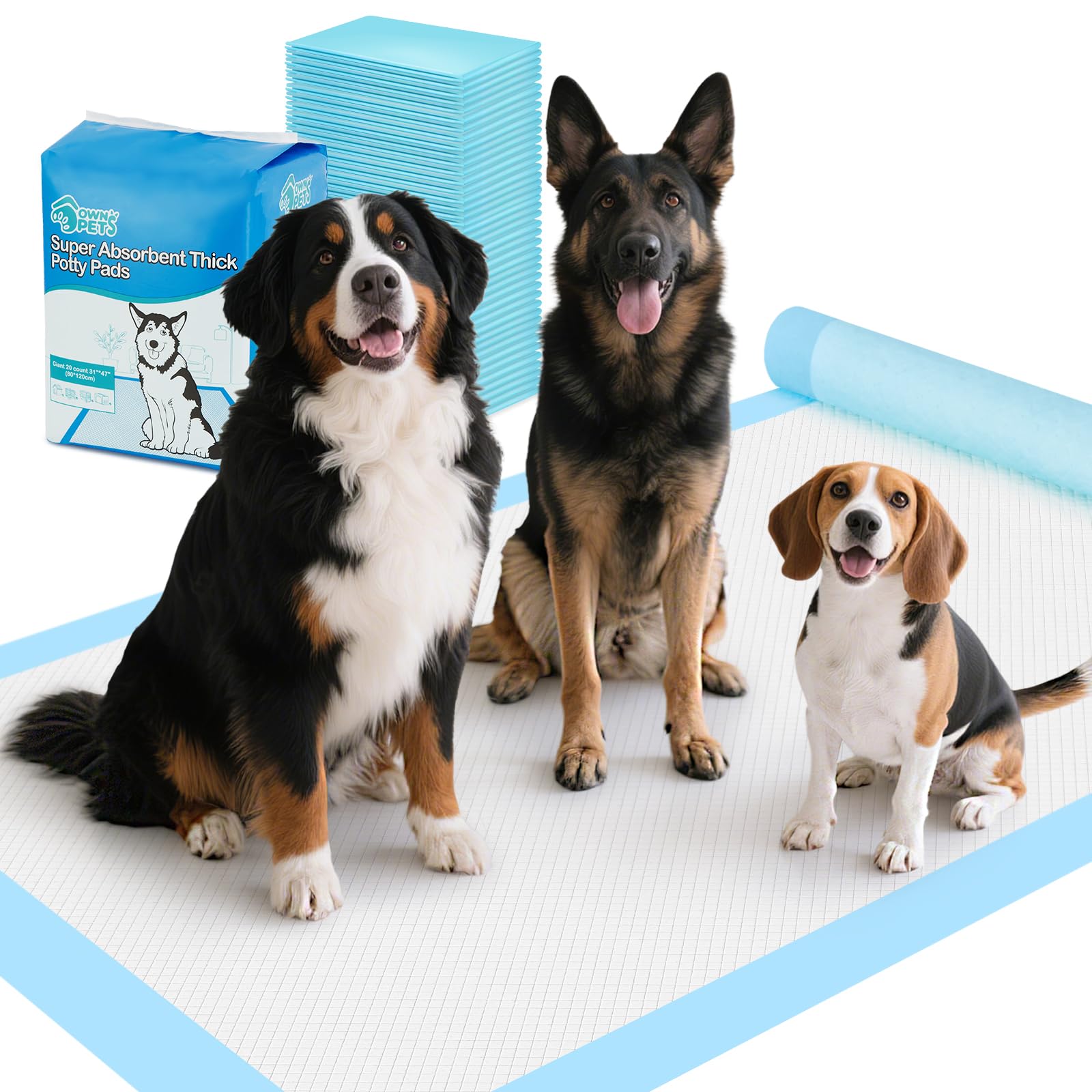 Ownpets Tappetini da addestramento per cani, 80 x 120 cm, XXL, 20 pezzi | Tappetino assorbente per cani di taglia grande, tappetino per incontinenza usa e getta, superficie ad asciugatura rapida, blu