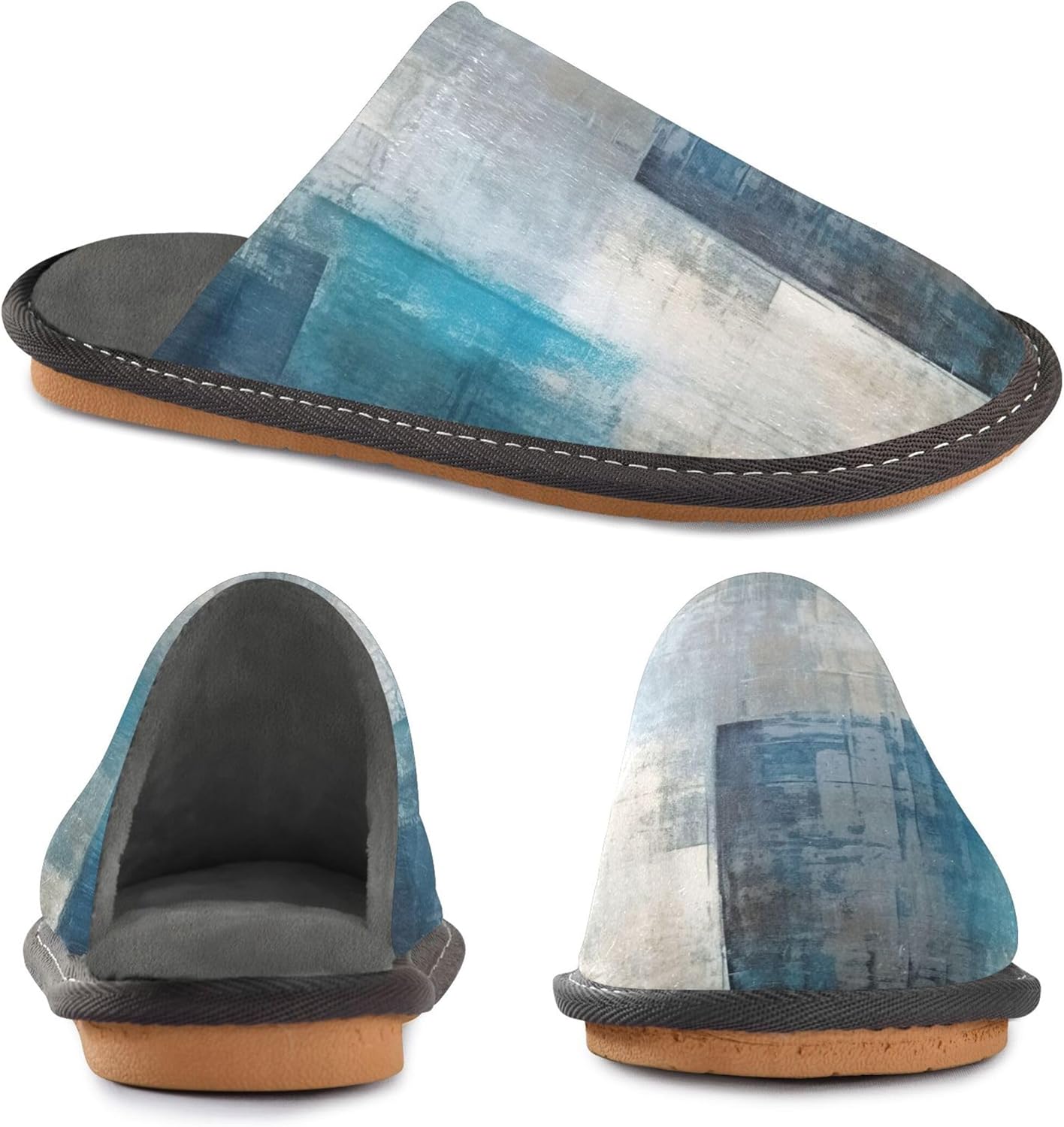 Blue Grey Tie Dye House Slippers – Cozy Fuzzy Slippers for Guests, Washable & Disposable, Perfect for Shoeless Home, Spa & Hotel Use A111354