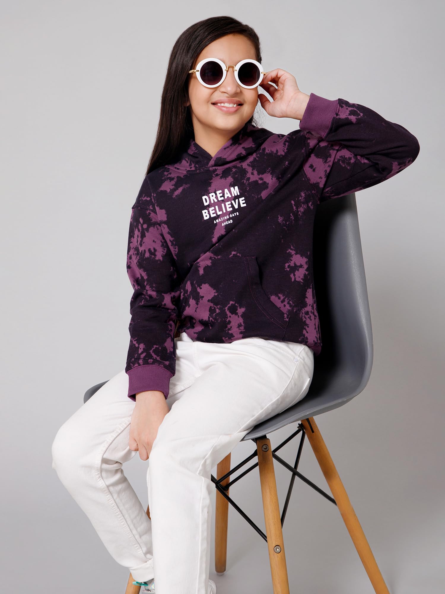 Alan Jones Clothing Girls Cotton Blend Hooded Neck Regular Sweatshirt(GL22-SW102-PR-15.16YRS_Purple_15Years-16Years) 3