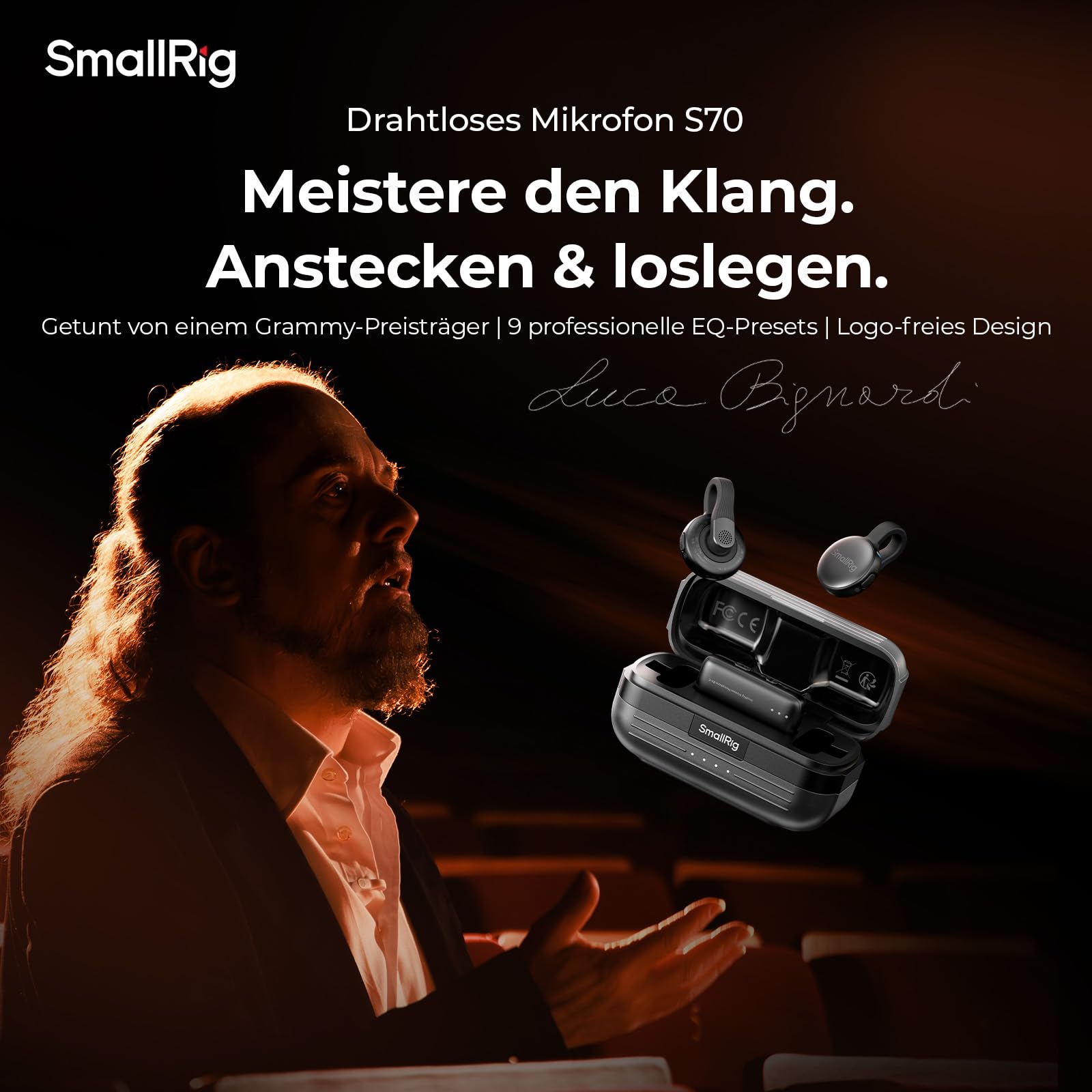 SMALLRIG S70-C2 Drahtloses Mikrofon (2 Sender + 1 Empfänger + Ladeschale) mit USB-C-Adapter für Smartphones/Tablets/Action-Kameras, 48kHz/24bit, 48 Std. Nutzung, Unsichtbares, Vlog geeignet - 5717