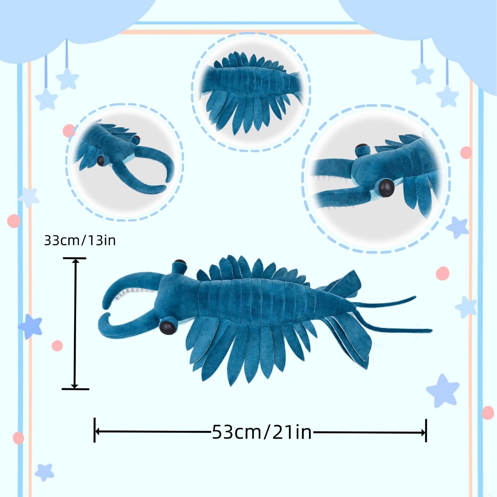 Tiny Heart Simulation of Blue Anomalocaris Plush Toys, Cambrian Ancient Plush Series Anomalocaris Shrimp Animal Toys - Image 2