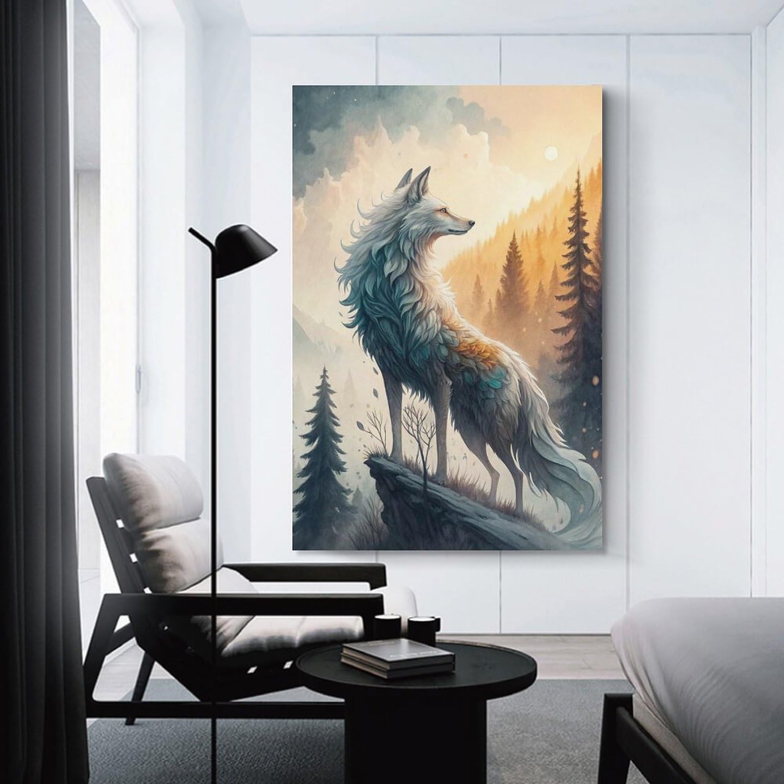 Junmoney Majestic Wolf in Mountain Landscape Decorative Wall Artwork 20x30inch(50x75cm), for New Homes, Bedrooms Or Workspaces, A Wall Art Gift for Fresh Interiors