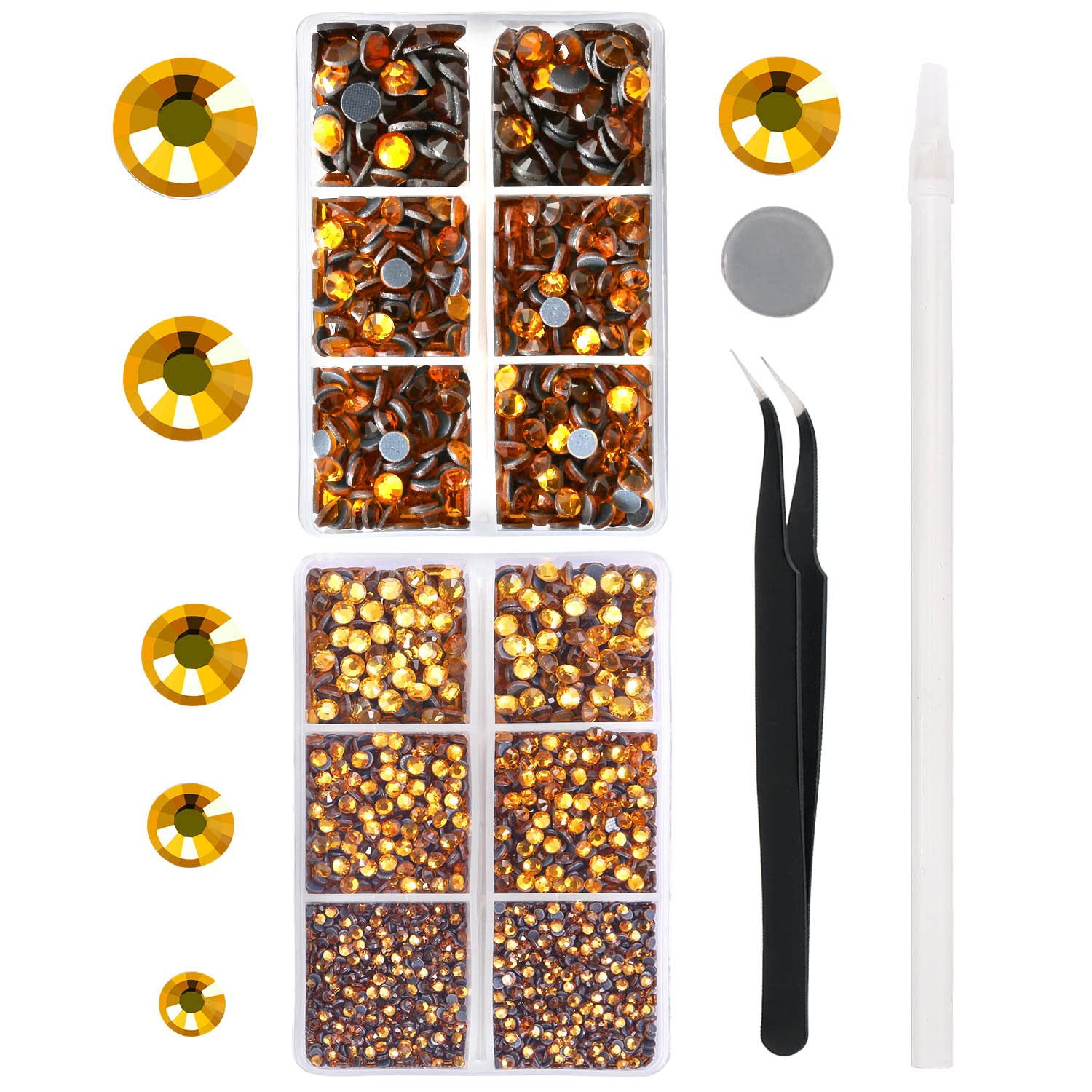 6796PCS Topaz Hotfix Rhinestones Crystal Stones Glass for Fabric Clothes Shirts Sparkly Flat Back Round with Tweezers and Picking Pen (SS6~SS30 Set)