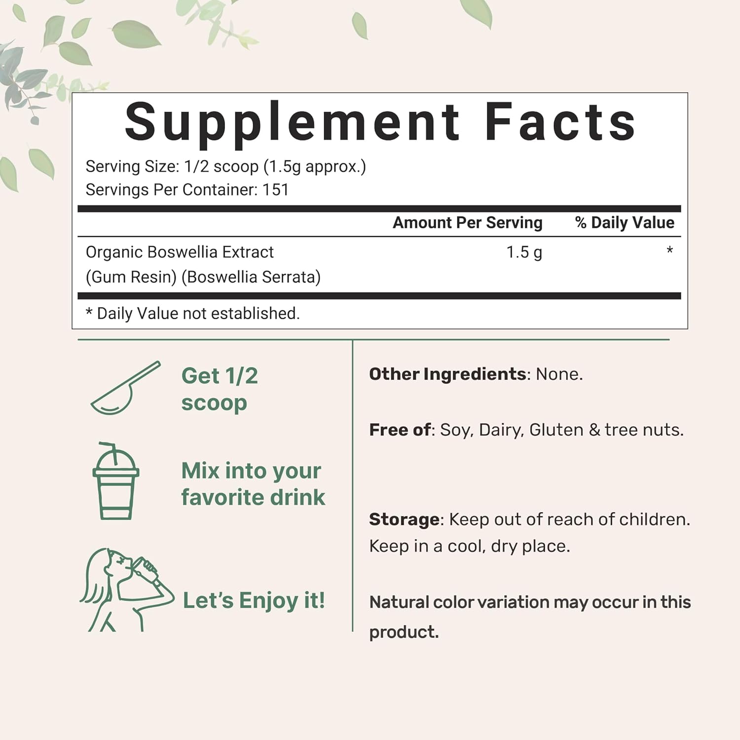 Organic Boswellia Serrata Extract Powder, 8 Ounce, Pure Boswellia Supplement with 65% Boswellic Acid, Supports Joints, Knees and Bones Health, Non-GMO, Pet Friendly, India Origin - Image 2