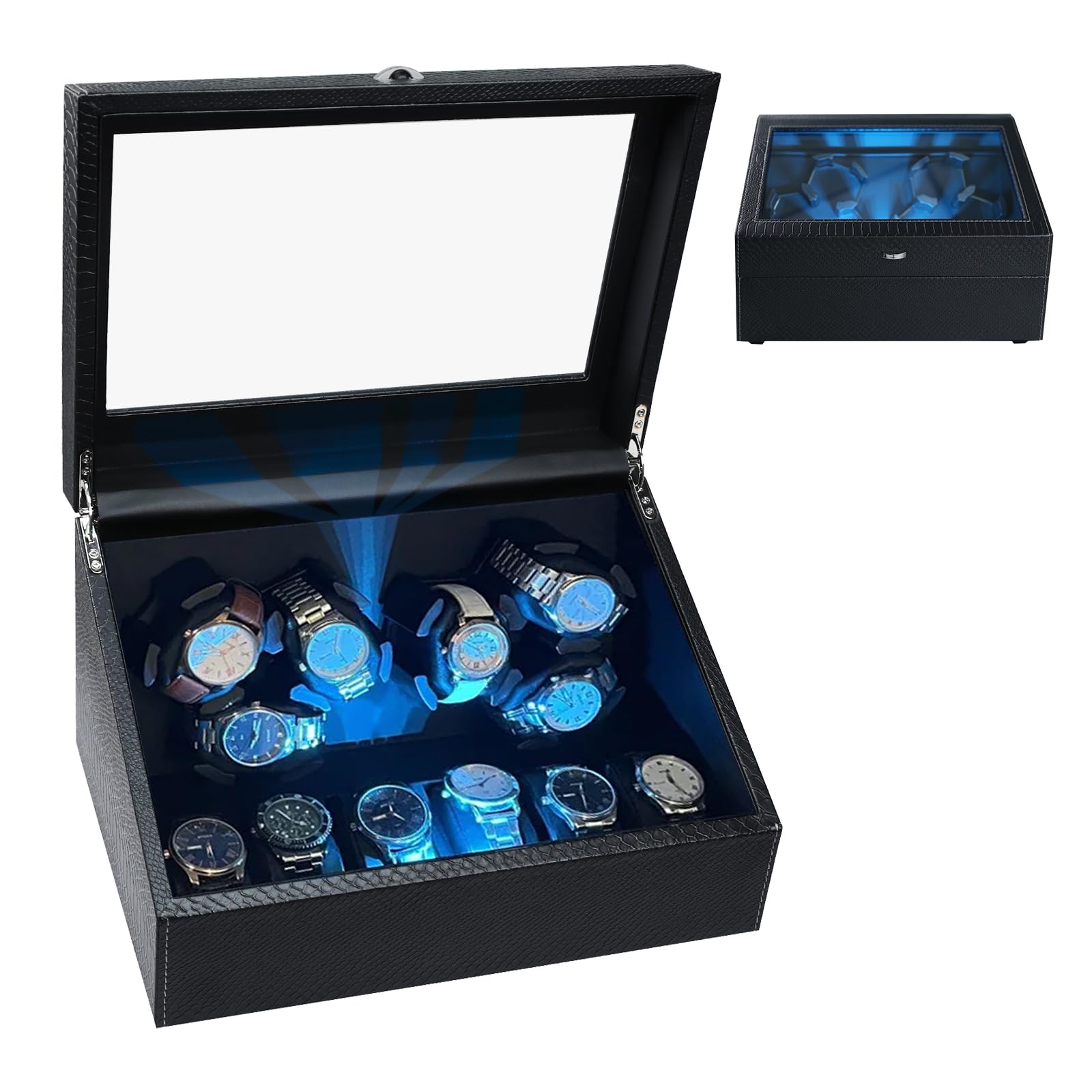 GAIN EXPRESS Uhrenbeweger 6 Uhren, Automatik Uhrenbeweger mit LED-Hintergrundbeleuchtung, Geräuscharmem Motor, Watch Winder für Automatikuhren mit Mehreren Rotationsmodi