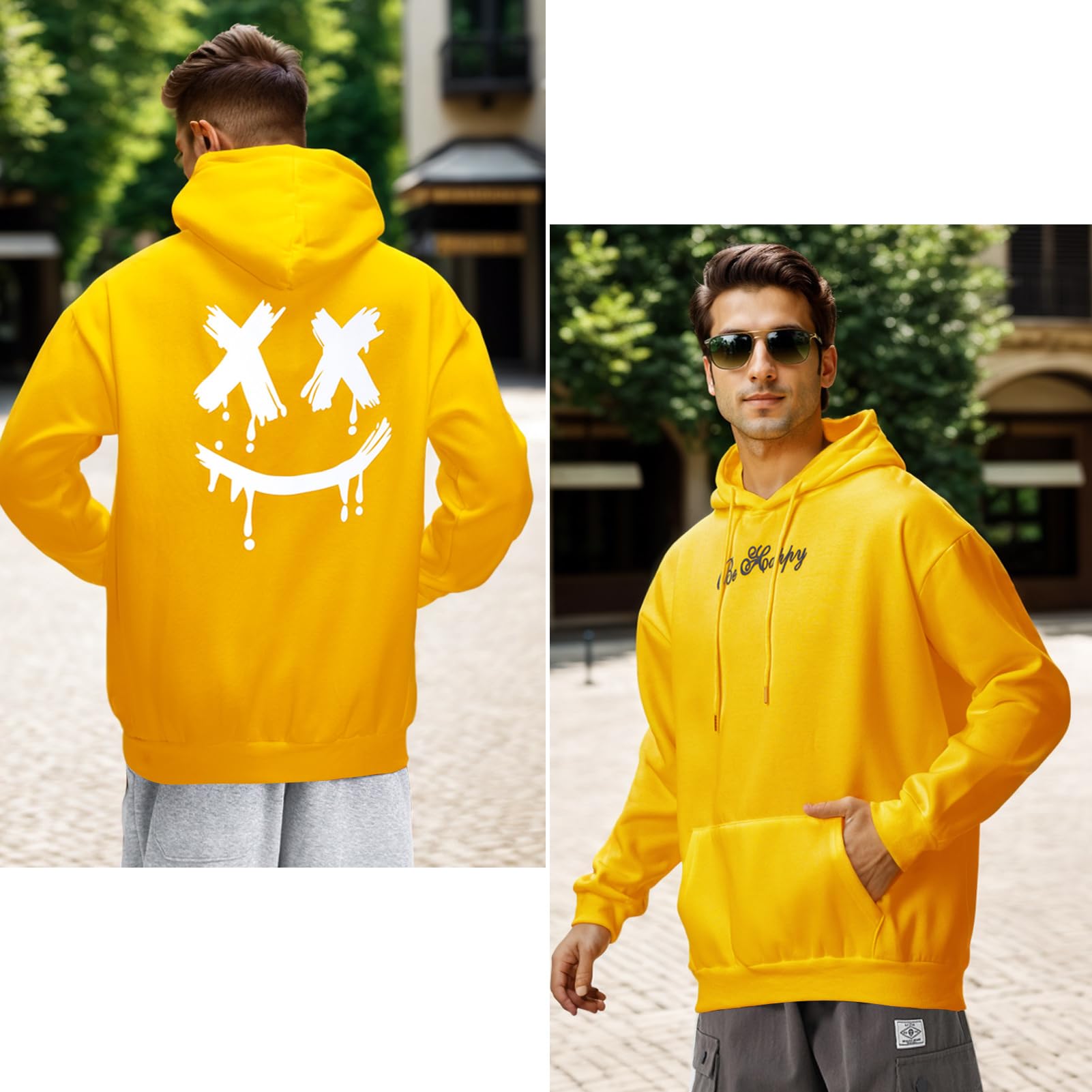 Fleece Sudaderas Hombres con Capucha Estampado Pullover Manga Larga Hoodie Casual