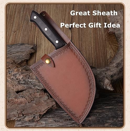 Miniatura 9 de Cuchillo de chef serbio de forja, cuchillos de chef de cocina de espiga completa, acero revestido de alto carbono, cuchillo Almasi con funda de cuero