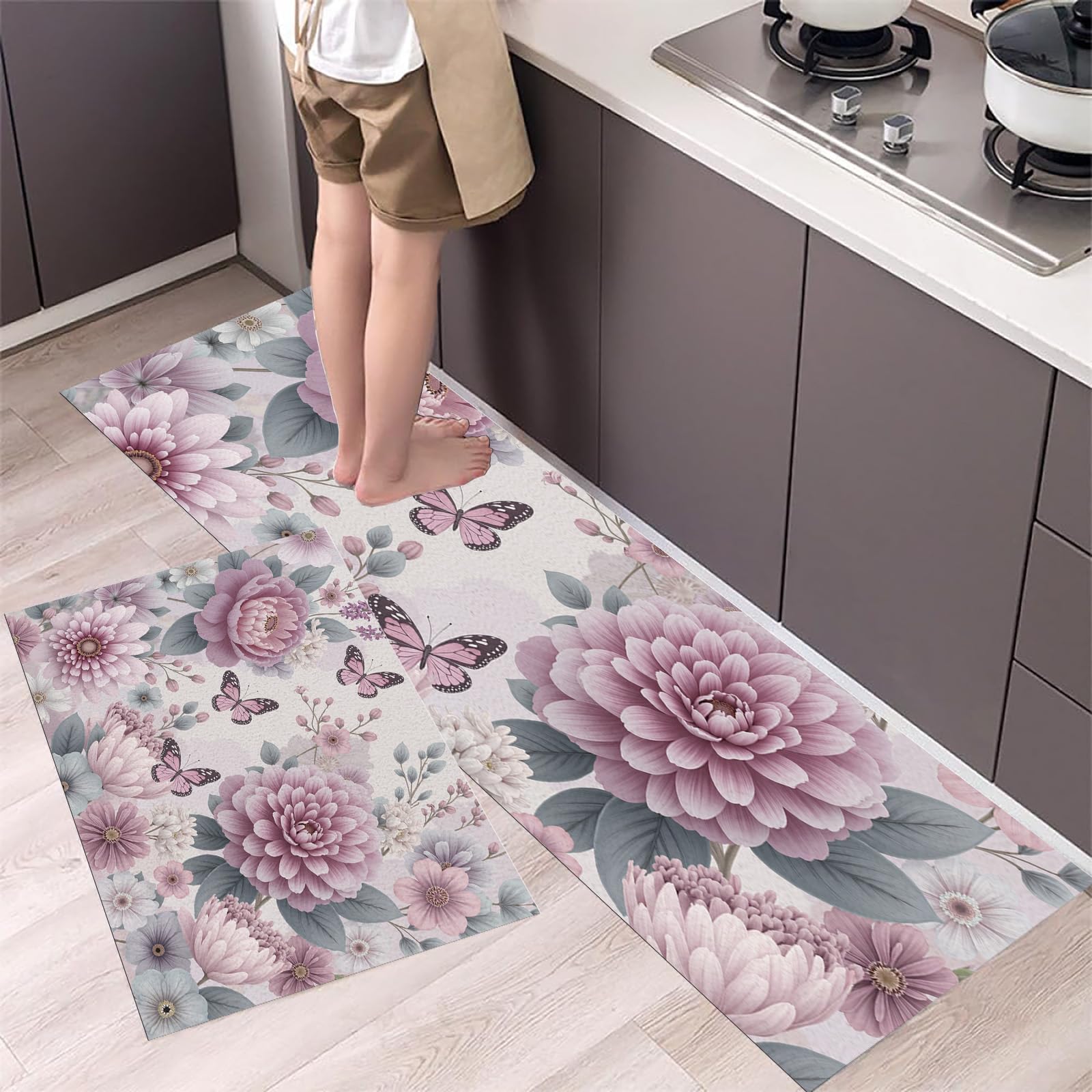 Tapis de cuisine décoration pivoine pour bureau debout rose