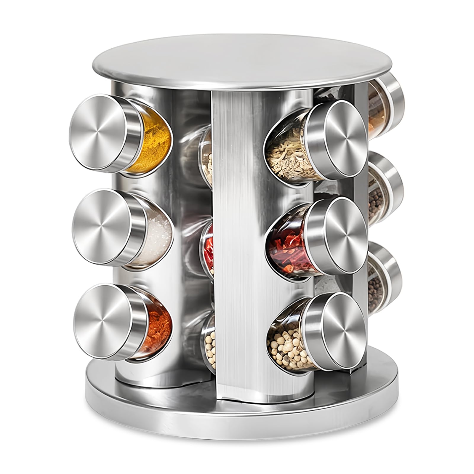 WEELOO Rotating Spice Rack with Spices Jars Included 12 Jars
