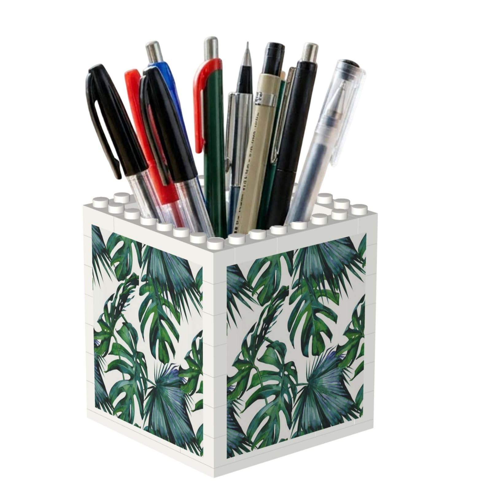 Poadnly Tropical Hibiscus Palm Leaves Coral, Pen Pot Pencil Holder for Office Home School, Compact Desk Organiser for Office Stationery