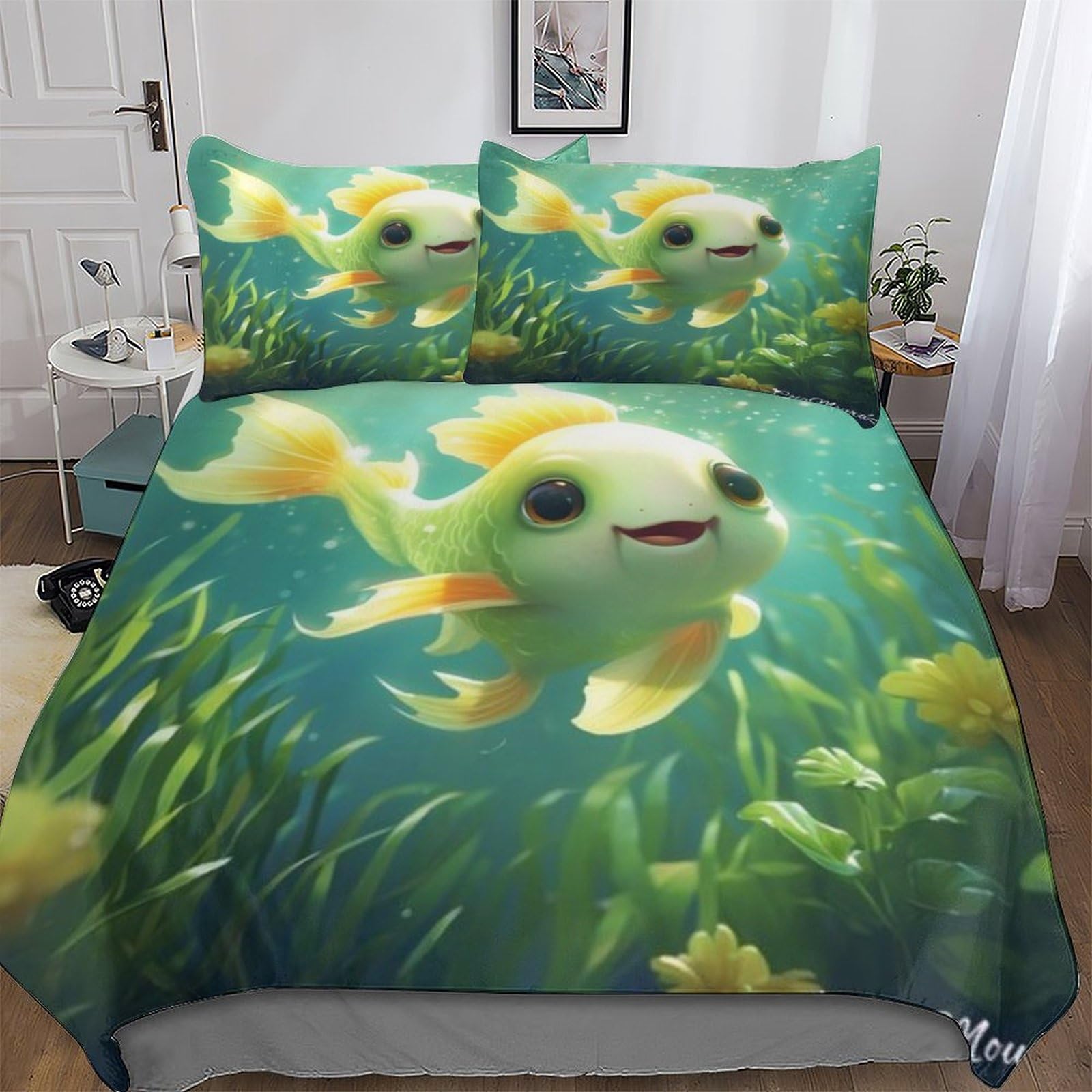 Housse de couette poisson parure de lit 3 pièces pour enfants adultes