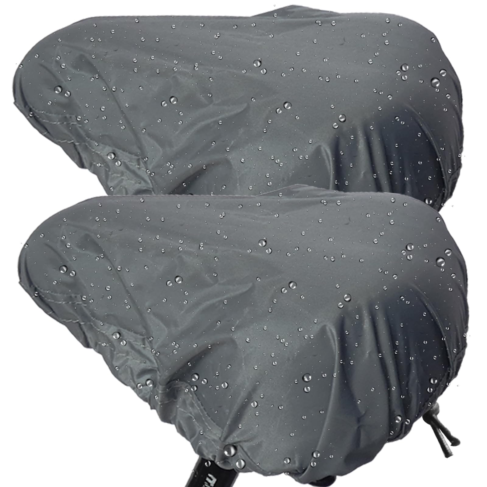 2-Pack Bicycle Saddle Rain Covers—UV-Protective, Waterproof, Dustproof, and Windproof; Fits Mountain, City, and E-Bike Saddles; Secured with Elastic Straps and Snap Clips; All-Season Use;Gray