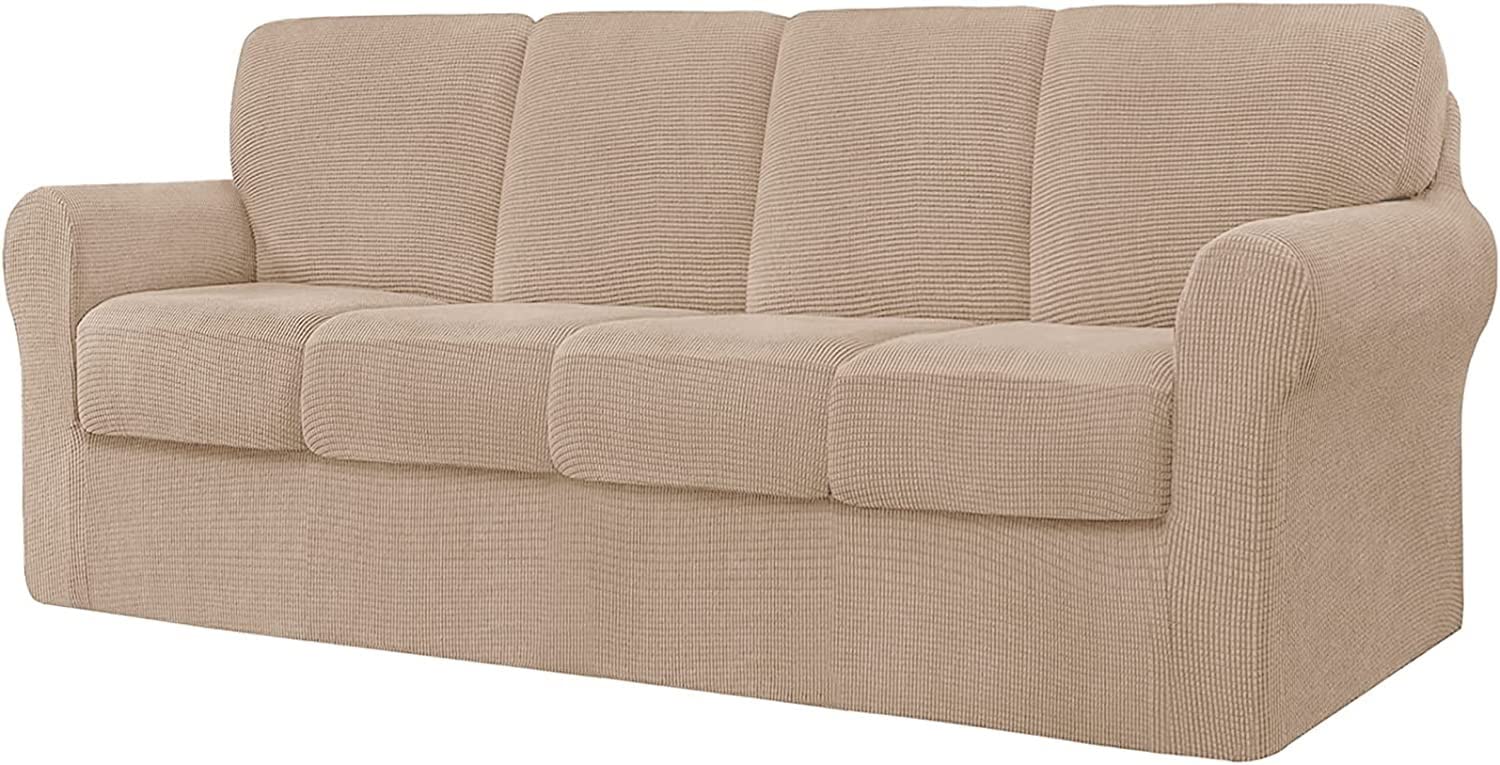 Housse de canapé extensible 4 places de qualité supérieure avec housses de dossier kaki