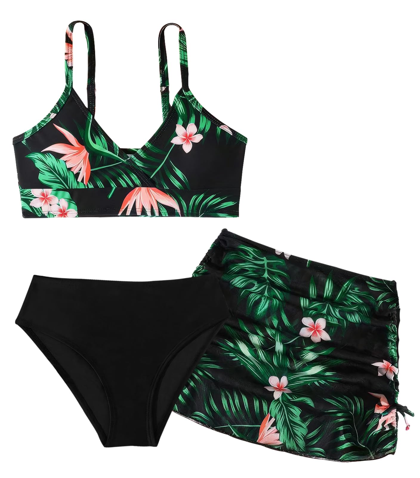 SEAUR Fille Ensemble Bikini avec Jupe 3 Pièces Maillot de Bain Mode Imprimé Bikini Set Enfant Été Plage Piscine 120-170