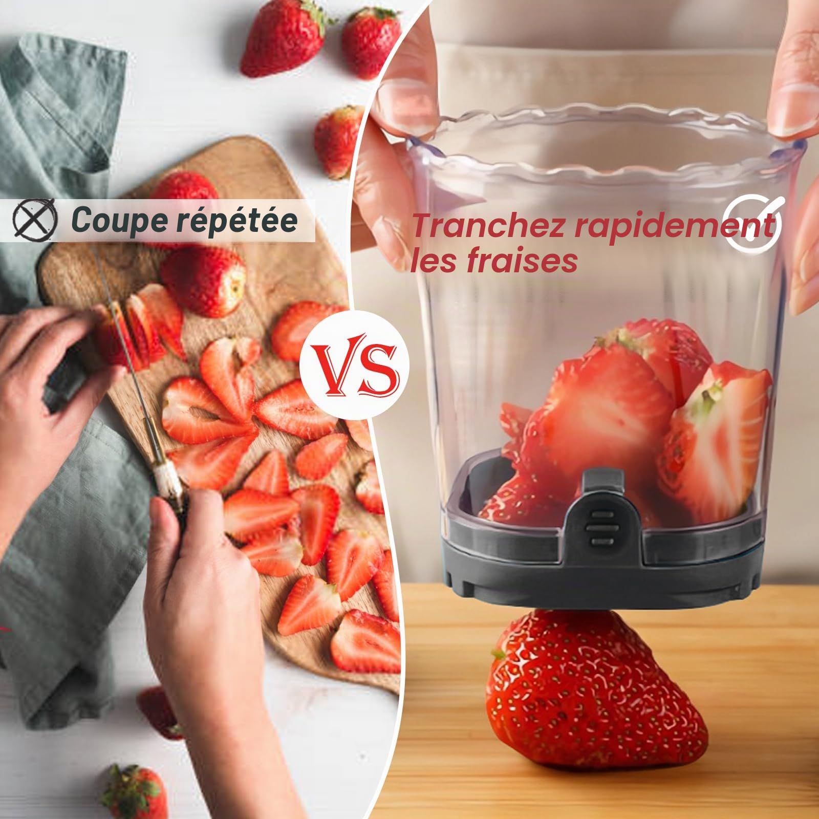 Coupe à fruits | Trancheuse à fraises | Trancheuse banane | Coupe-raisin | Trancheuse à œufs | Coupe-fruits amovible avec plaque de poussée | Gadget de cuisine créatif (noir)