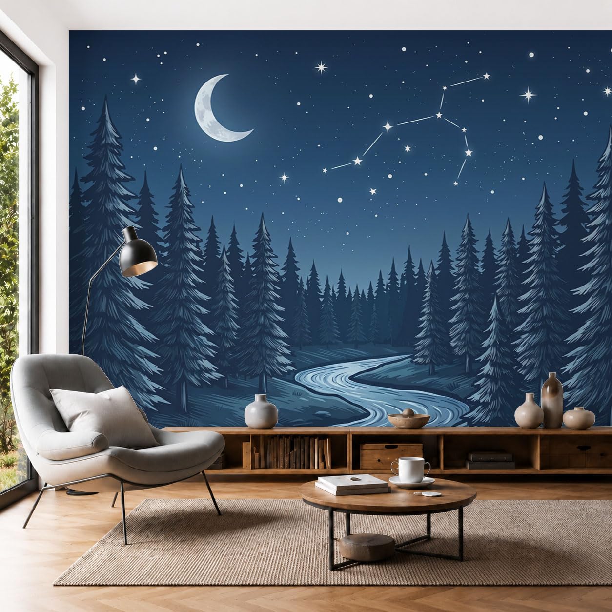 Papier peint soie forêt 350x256 cm pour un salon moderne