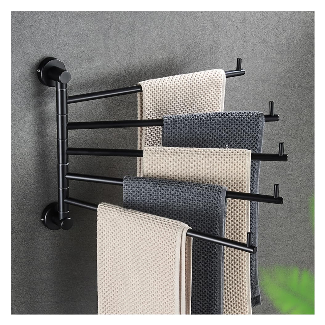 LMYSXAOZ Modern Black Bath Towel Holder Swing Out Bar, Load 30kg Bathroom Hand Rack 5-Bar Folding Arm Swivel Hanger Wall Mount,Space Saving Swinging Bar black-L28cm