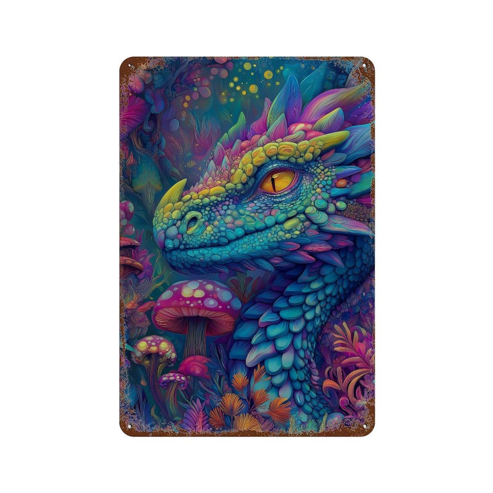 Fantasy Dragon Forest Scene-1 Decorative Tin Sign 11.8"x7.9", Shabby Chic Decor for Garage, Pub Or Kitchen