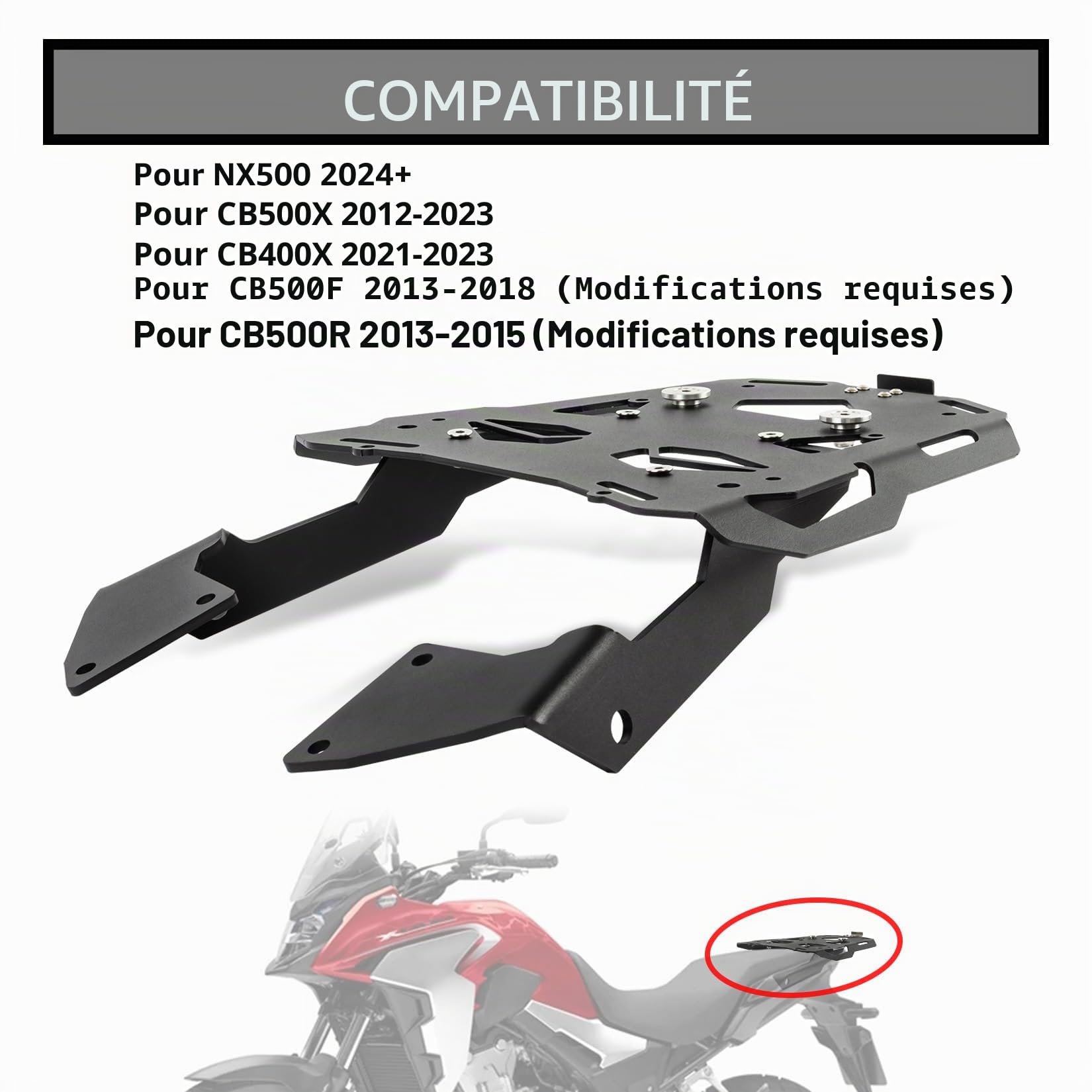 PSLER Porte-Bagages pour CB500X 2013-2023 et pour CB400X 2021-2023 et pour CB500F 2013-2018 et pour NX400 NX500 2024, Arrière Transporteur Accessoires Moto