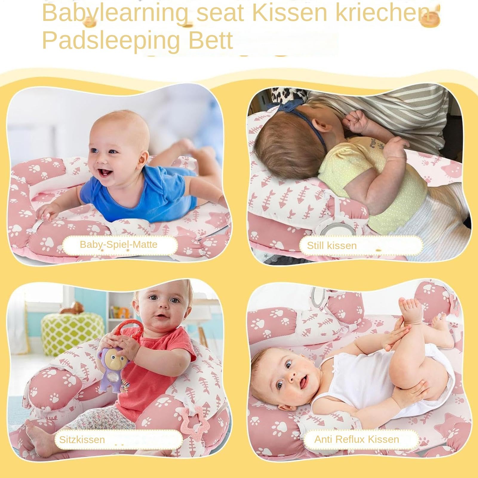 Mata Do Zabaw Na Brzuszku I Poduszka Wspierająca Siedzenie Odłączane | Mata Tummy Time I Poduszka Wspierająca Siedzenie Z Zabawką Sensoryczną Rozwojowa Gra I Ak