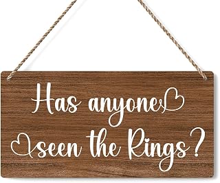 Has Anyone Seen The Rings Sign, Ring Bearer Sign, Rustic Wedding Signs Wedding Decor Weddings Stuff Engagement Decorations 12x6 Inches (Brown)