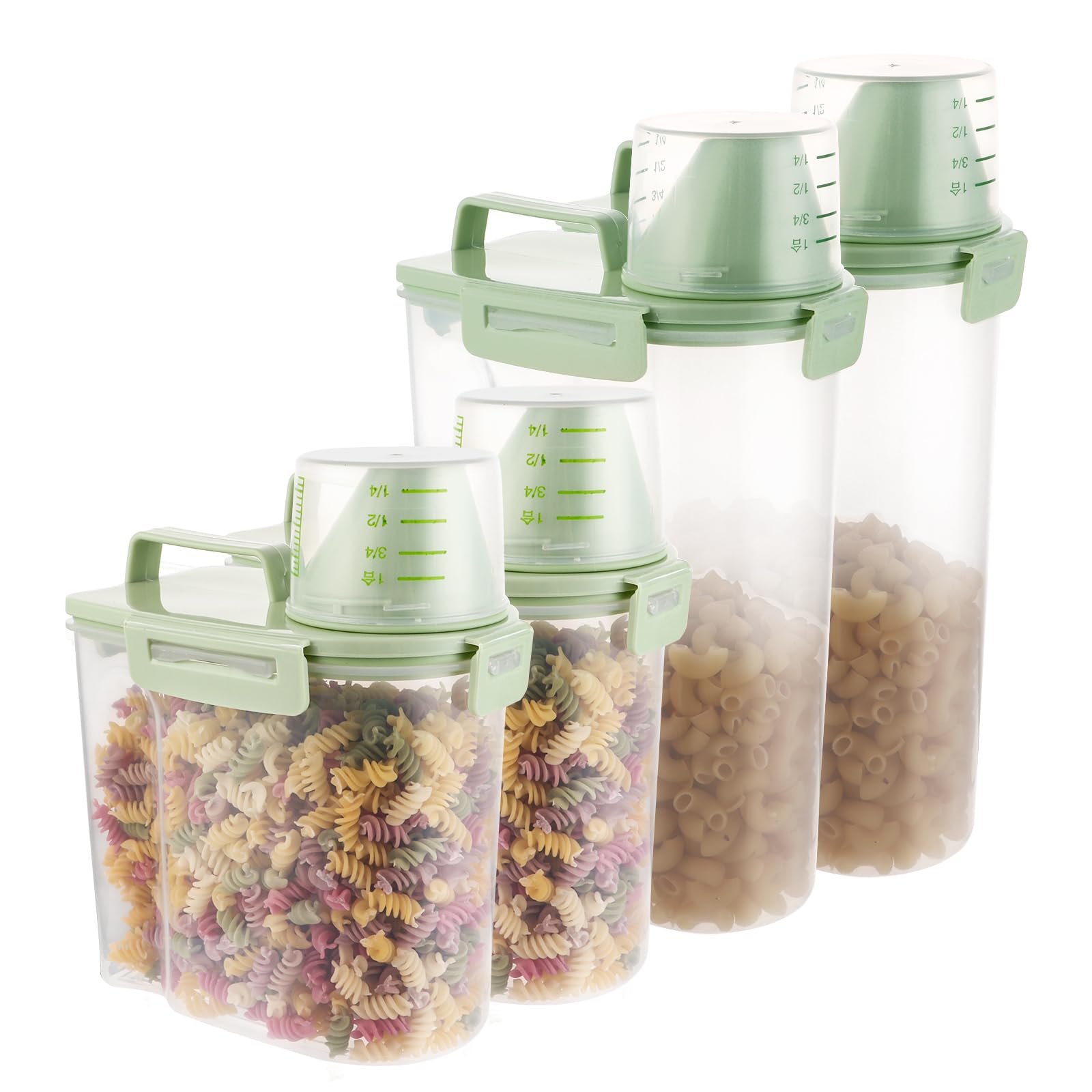VIDETOL 4 Pcs Cereal Storage Containers, 1.7L-3L Airtight Food Storage Container with Spout, Rice Dispenser with Measuring Cup for Cereals Rice Pet Food Dry Food