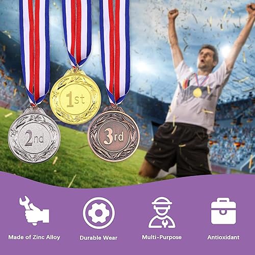 Miniatura 5 de Swpeet Medallas de premio de metal con cinta para el cuello, medallas de ganador de estilo olímpico Medallas de oro y plata Brone Medallas de 1er