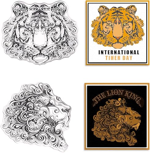 Threetols Sellos transparentes de fondo de tigre para hacer tarjetas, fondo de león, sellos de goma transparente, sellos de animales para decoración