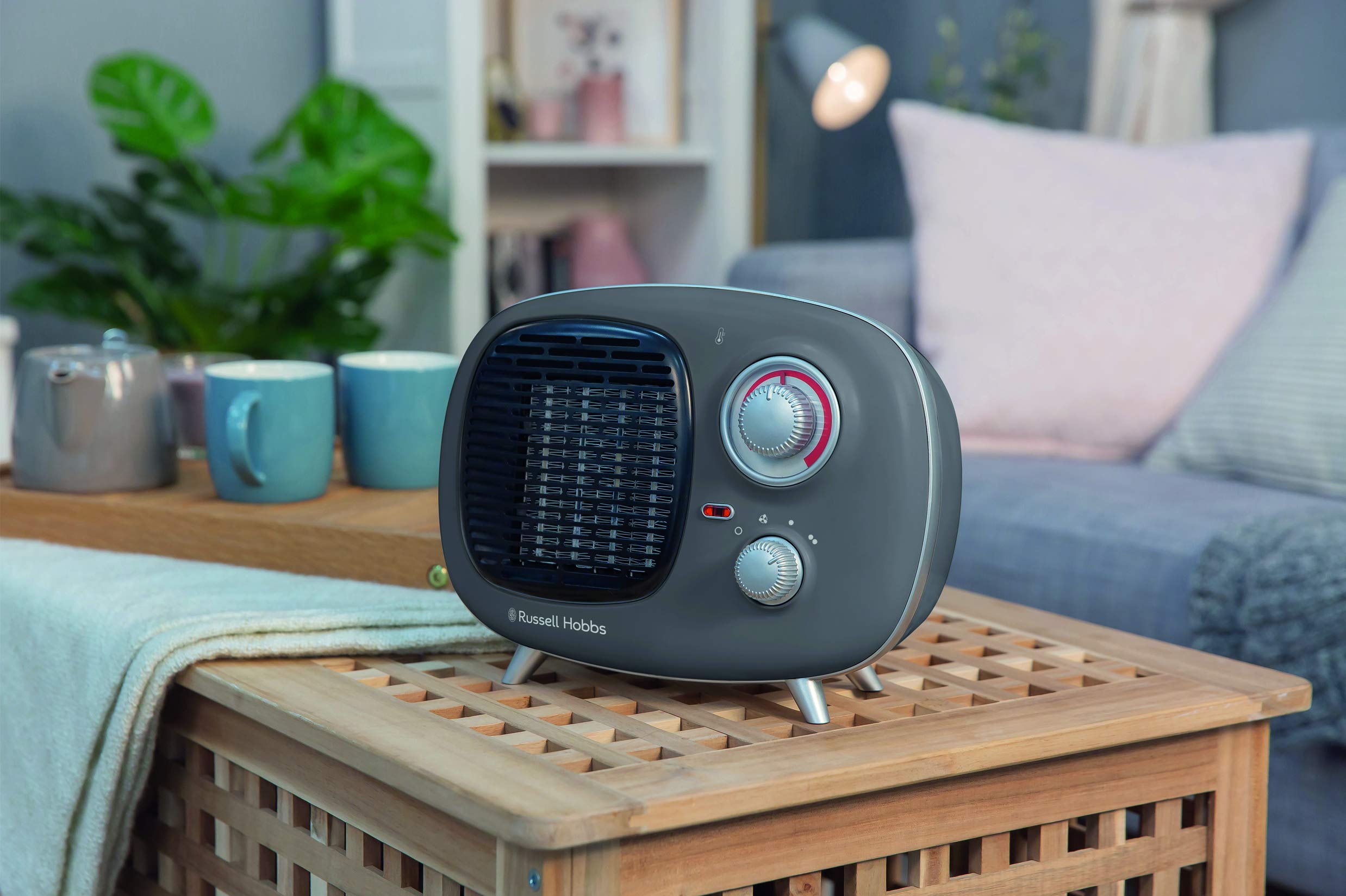 Russell Hobbs RHRETPTC2001G 1.5KW Retro Portable Ceramic Electric Heater in  Grey, 2 Heat Settings, Adjustable Thermostat, 15m2 Room Size, 2 Year  Guarantee : Amazon.co.uk: Home u0026 Kitchen
