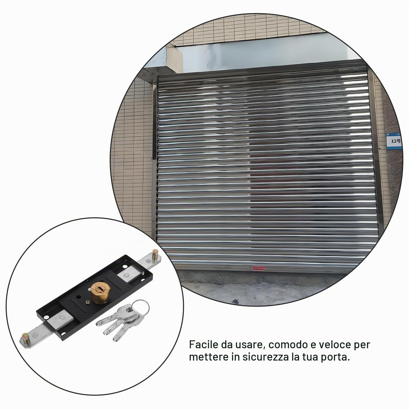 Serratura per Porta Serranda in Ferro per Garage, Uso Commerciale | Chiusura per Porte Avvolgibili e Saracinesche, Design Robusto e Affidabile, Aspetto Moderno