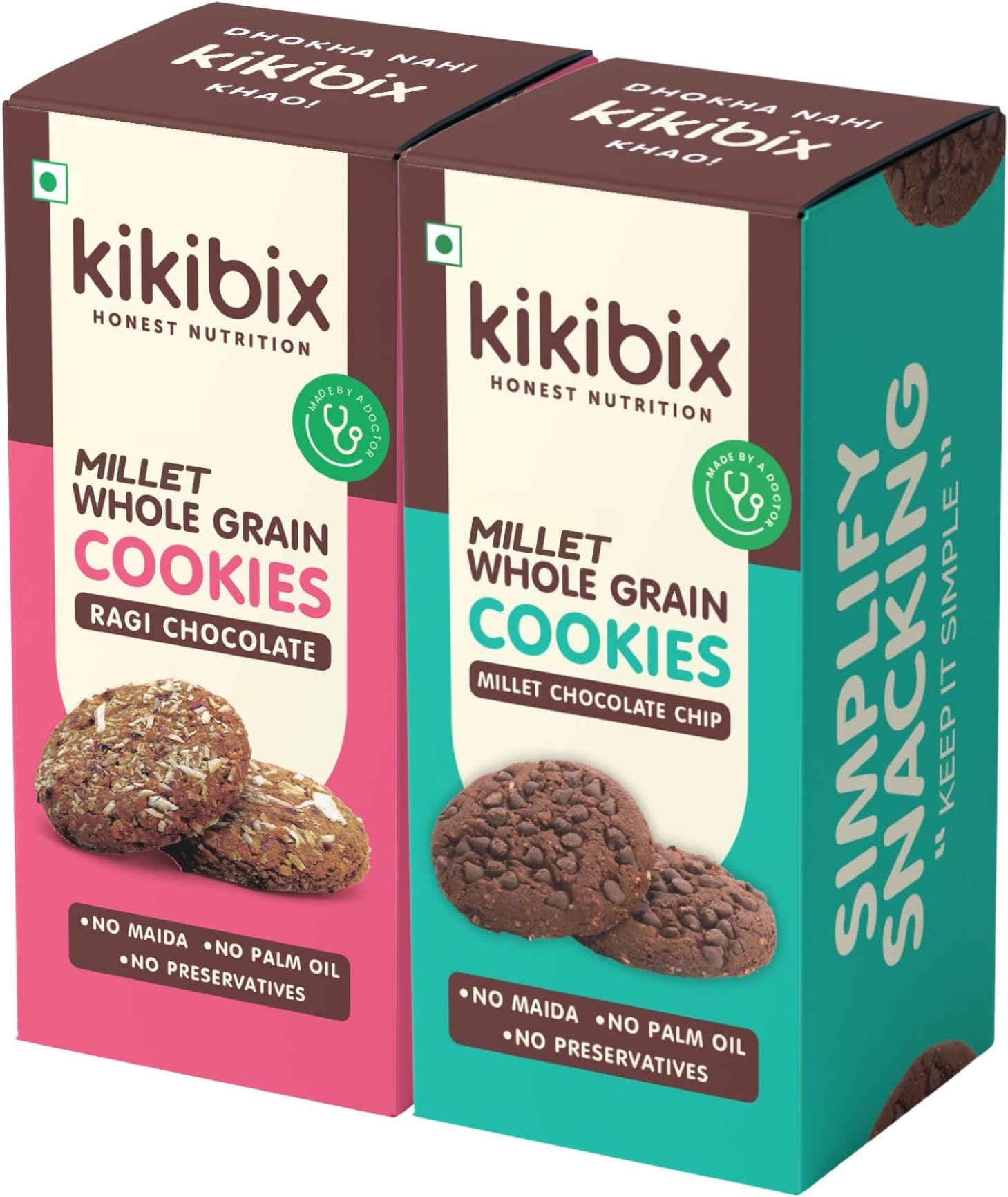 Kikibix Ragi Almond + Rich Chocolate Cookies Combo Pack, Digestive Biscuits, Protein-Packed & Multi-Grain, No Maida, No Refined Sugar, 130gm (Pack of 2), 24 Pieces