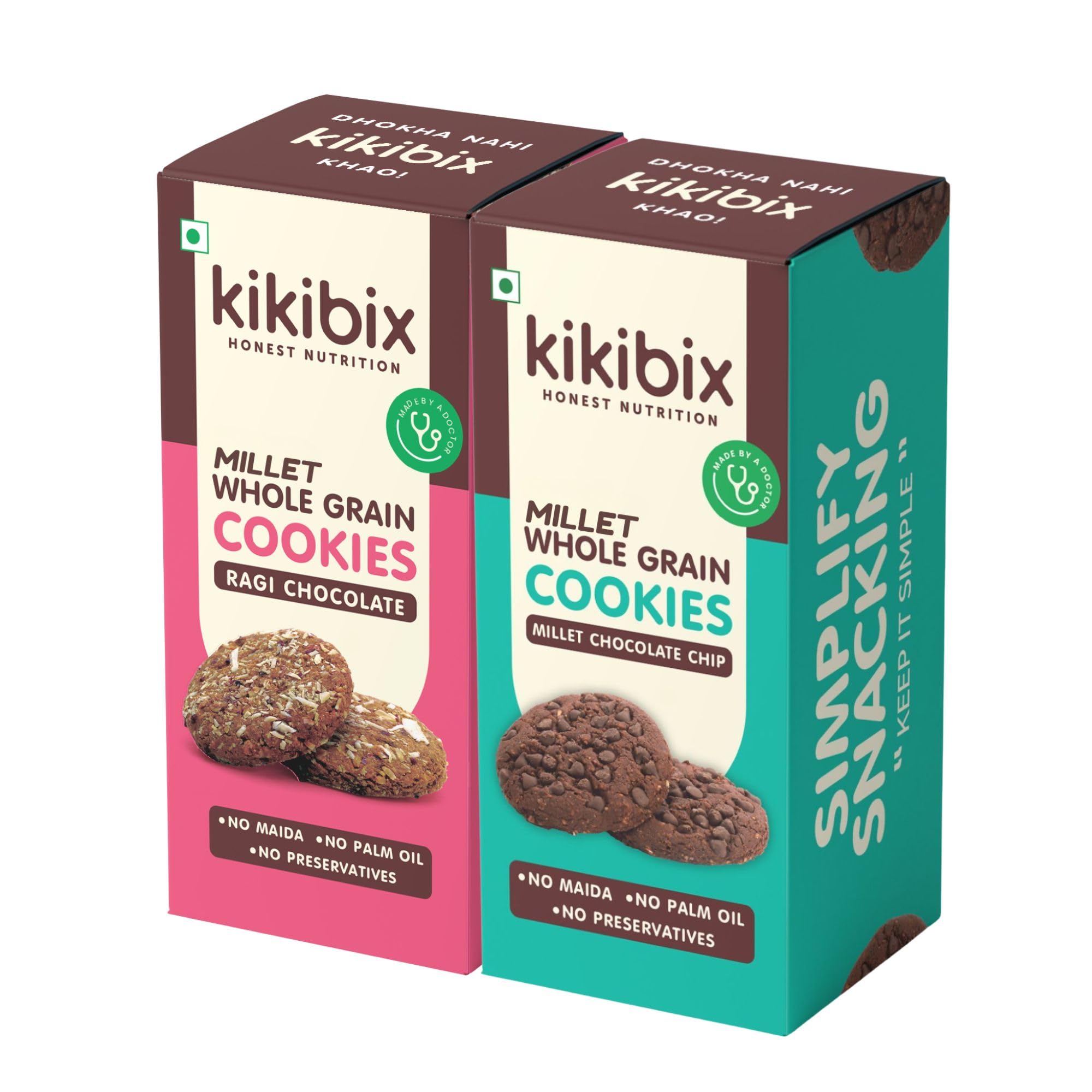 Kikibix Ragi Almond + Rich Chocolate Cookies Combo Pack, Digestive Biscuits, Protein-Packed & Multi-Grain, No Maida, No Refined Sugar, 130gm (Pack of 2), 24 Pieces