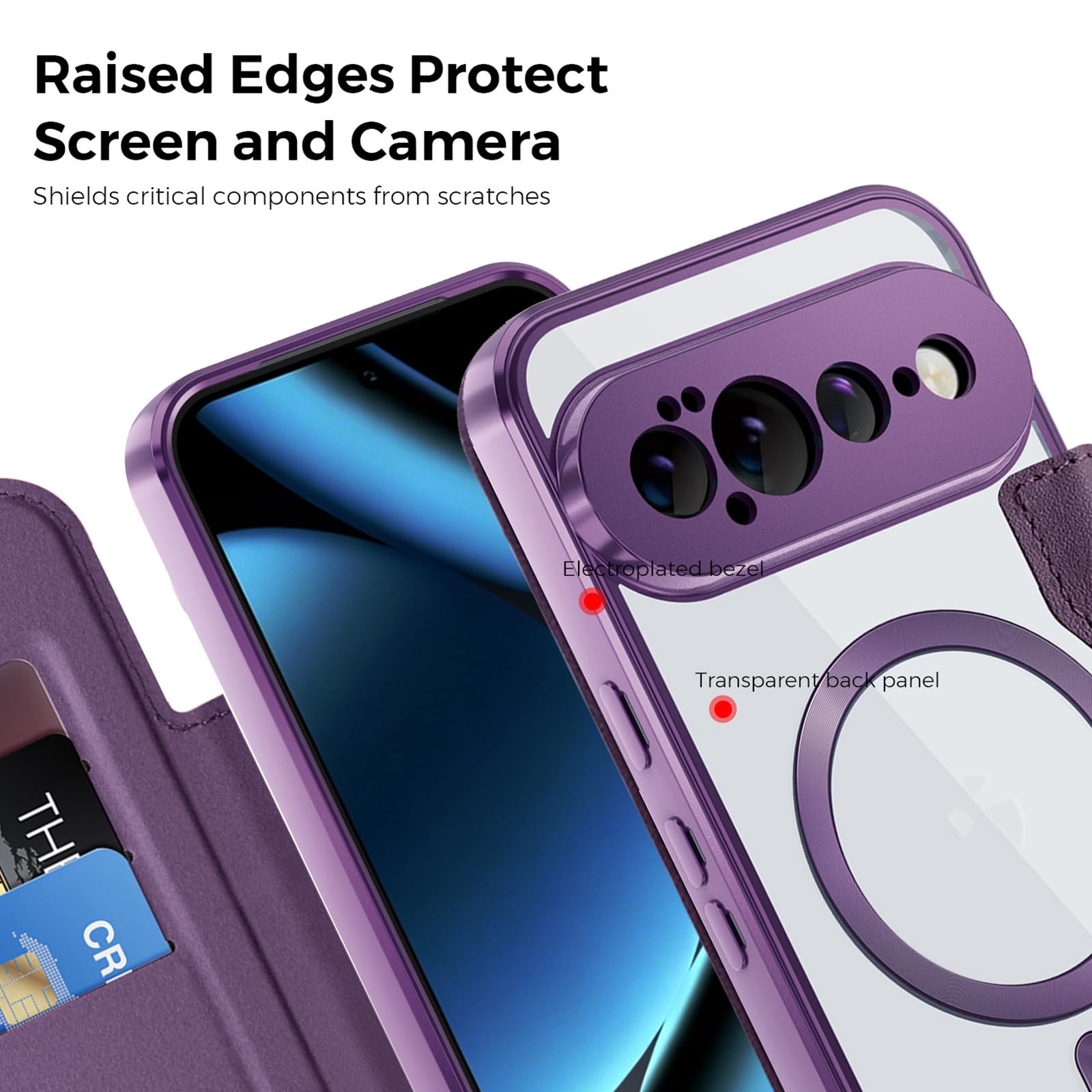 Custodia Per Google Pixel 11 Pro XL/ 11 Pro/ 11, Flip Cover Magnetica | Portafoglio Pelle Blocco RFID Slot Schede Trasparente Posteriore Guscio,Marrone,11