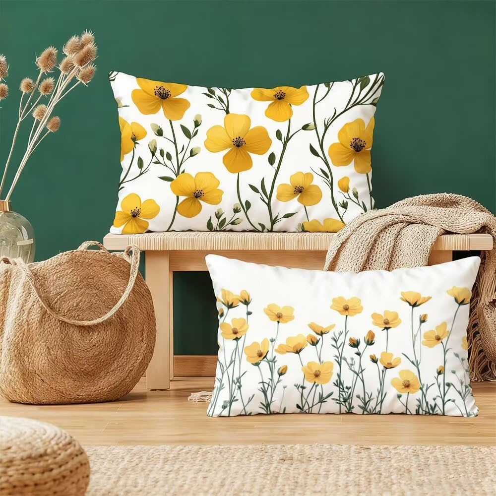 Taie d'oreiller 60x80cm lot de 2 velours housse coussin rectangulaire jaune fermeture