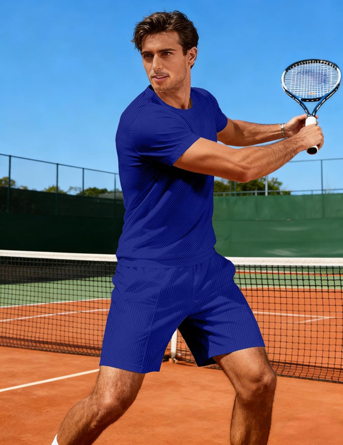 Mens Track Suits 2 Piece Set T Shirts Shorts Sets Fashion Retro Textured Sweatsuit Vacation Cruise Outfits - Image 3