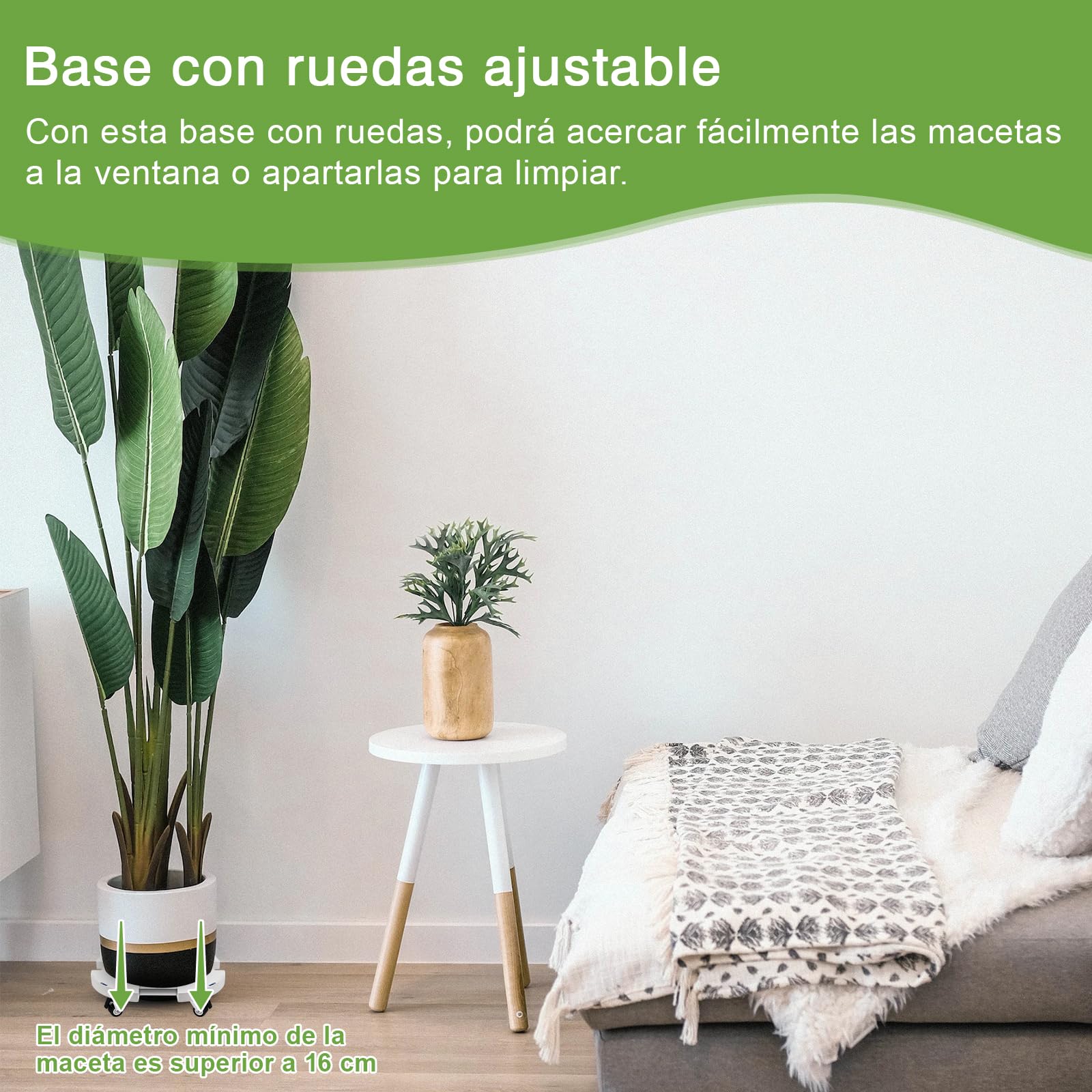 DEWEL Plataforma con Ruedas Ajustable 38.3-51.5cm Base para Planta con Ruedas Soporte para Plantas Exterior Capacidad de 200 KG Adecuado para Macetas Jardín Interior Exterior (Blanco) | Soporte para Plantas Exterior Capacidad de 200 KG Adecuado para Macet