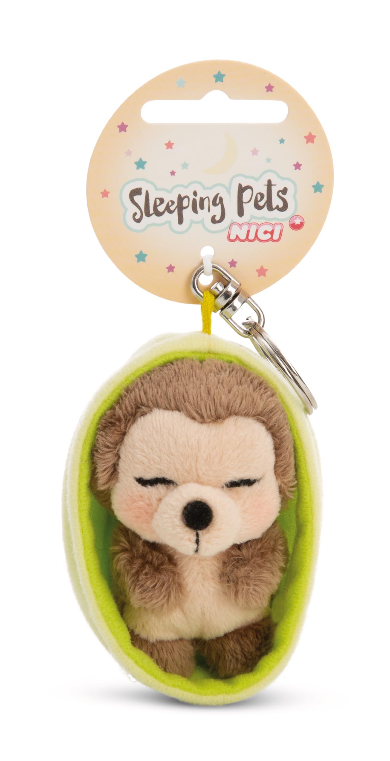 NICI Sleeping Pets Keyring, Hedgehog in Basket Keyring, 8 cm, Brown, Loyal Companion for Backpack or Bag, Key Holder for Kids and Adults, 61603