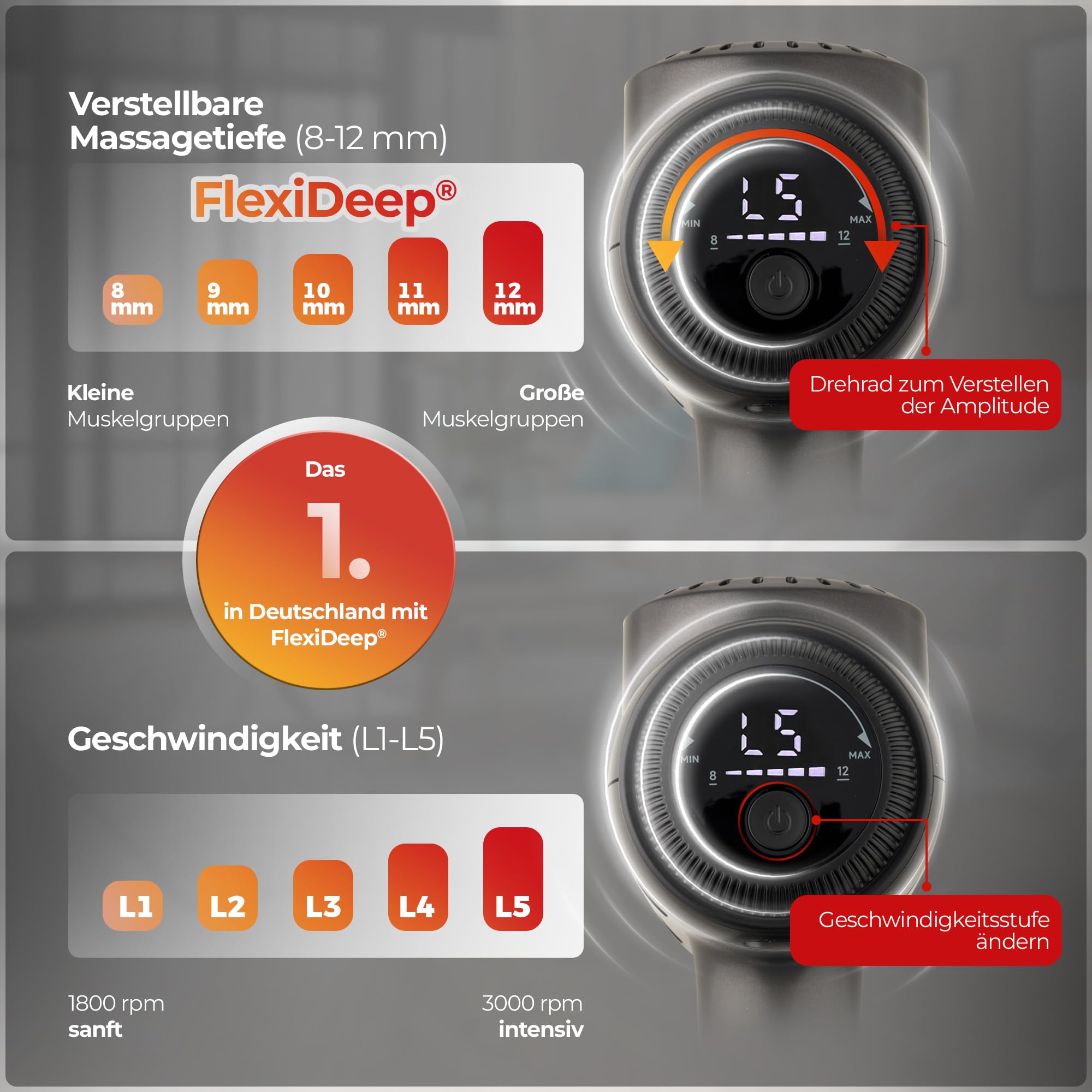 PRO Massagepistole mit Wärmefunktion NOTE 1,1 Massage Pistole mit verstellbarer Massagetiefe - Massage Gun Massagegerät für Rücken Nacken Faszien - Faszienpistole Muskelpistole für Sportler