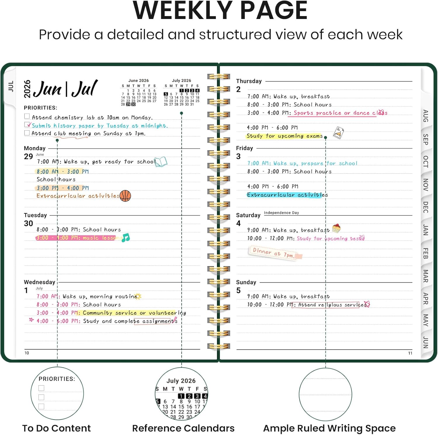 Planner 2026-2027 for Women & Men, Academic Monthly and Weekly Calendar Planner, Jul 2026 - Jun 2027, A4 (8.5" x 11"), Teacher Student Planning Book with Tabs, Ideal for Office School Supplies - Dark Green