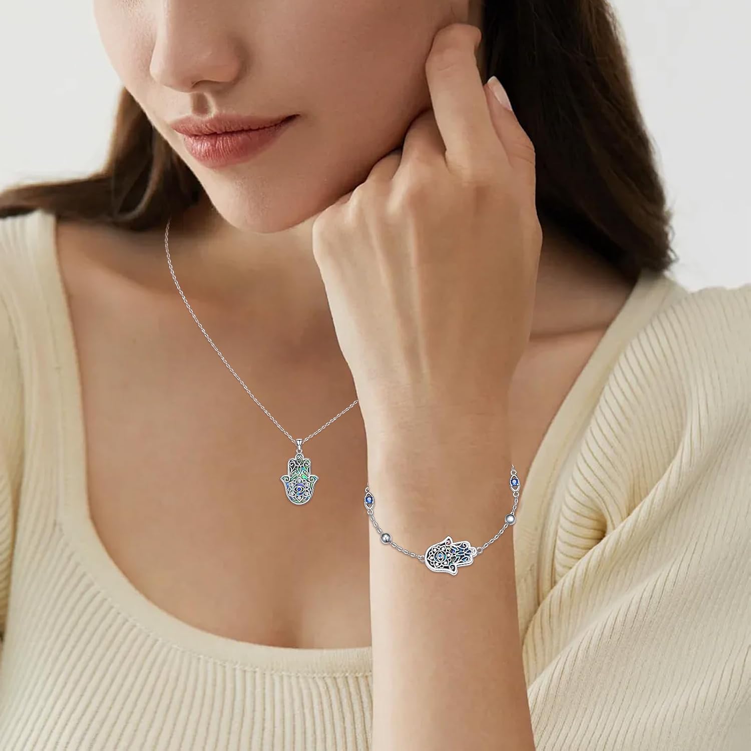 Hamsa Bracelet 925 Sterling Silver Evil Eye Hamsa Bracelet Jewelry Hamsa Hand Gifts for Women