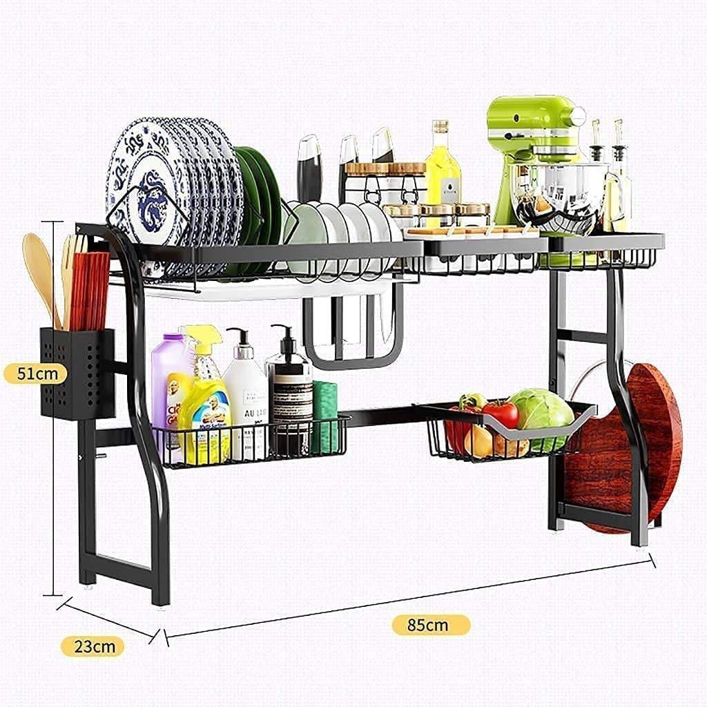 Geschirrtrocknergestell, Multifunktions-Geschirrabtropfer Geschirrständer Über Der Spüle, Küchenabtropfgestell Geschirrabtropfgestell Organizer 85 * 23 * 51 cm Schwarz,