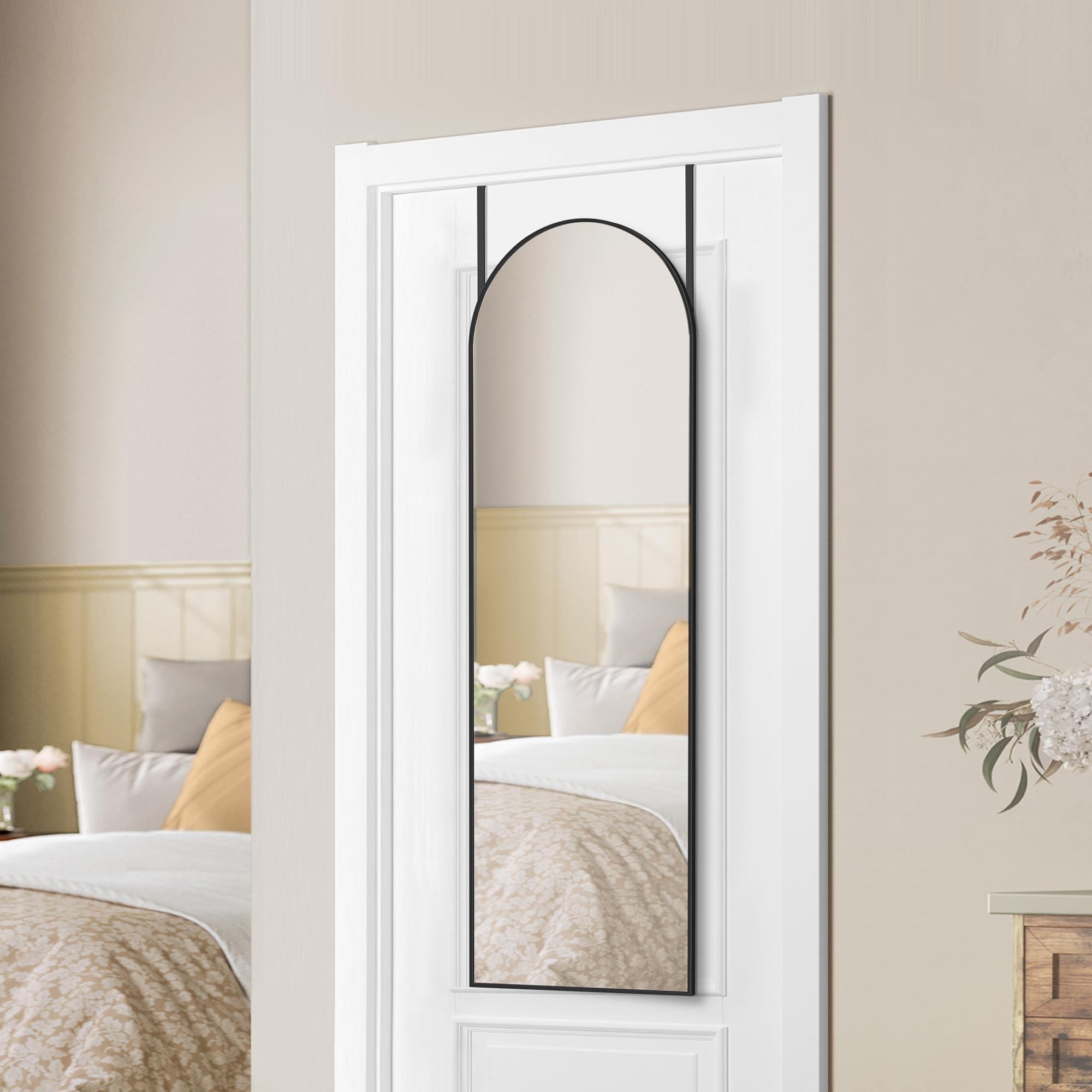 SONGMICS Pełne lustro wiszące, 120 x 40 cm, zakrzywione lustro, rama ze stopu aluminium, szkło hartowane, do sypialni, salonu, garderoby, atrament czarny LFM033B01