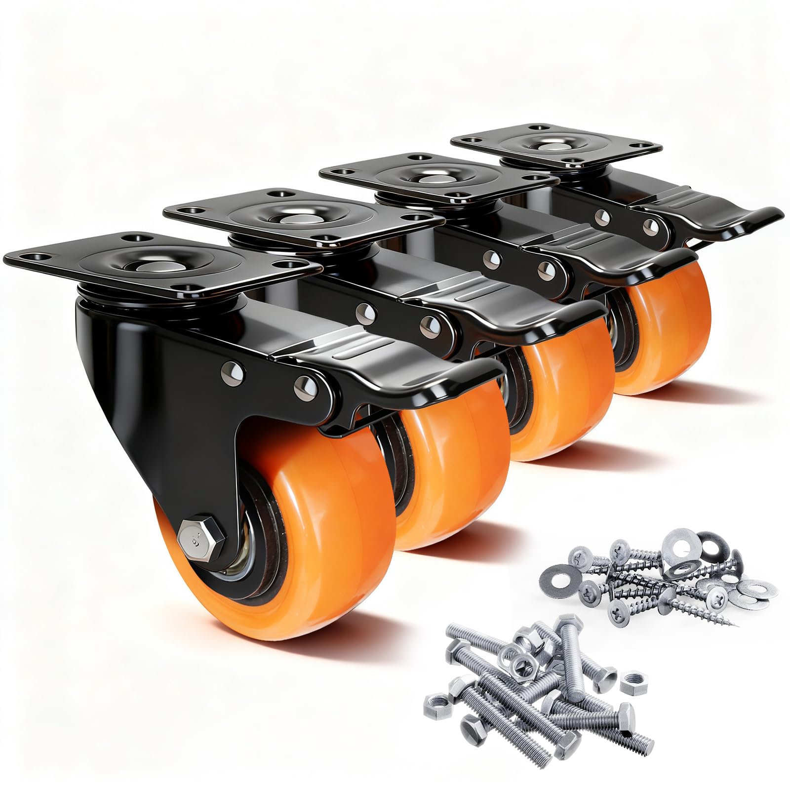 Photo 1 of 2 Inch Caster Wheels Set of 4, Dual Locking Small PU Casters 150LB Each, 360° Swivel Casters for Furniture, Cart & Workbench – Quiet, Smooth & Floor Safe