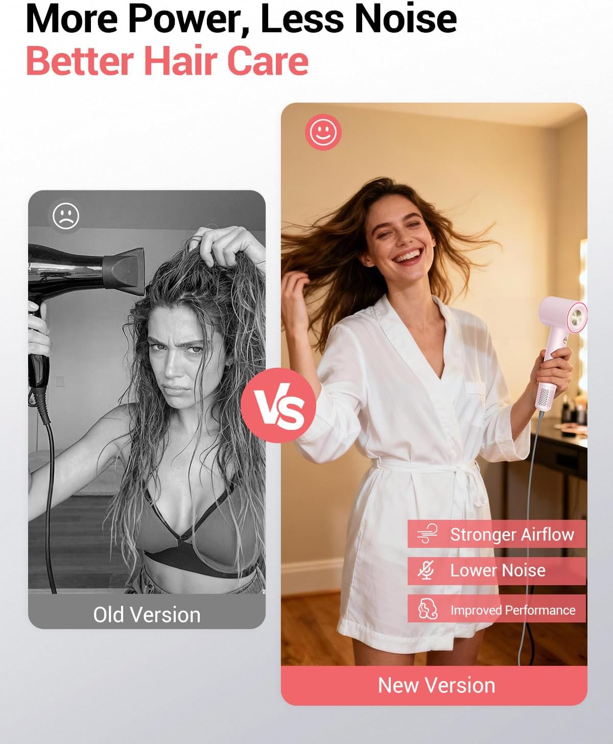 Ionic Hair Dryer, 150,000 RPM High-Speed Professional Blow Dryer for Fast Drying, 500M Negative Ions & Thermo-Control, Magnetic Nozzle, Low Noise & Lightweight for Home and Travel, Pink