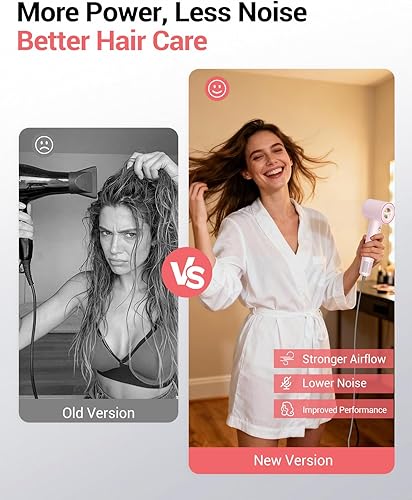 Miniatura 5 de Ionic - Secador de pelo, 150,000 RPM de alta velocidad profesional para secado rápido, iones negativos de 1,640.4 ft y control térmico, boquilla